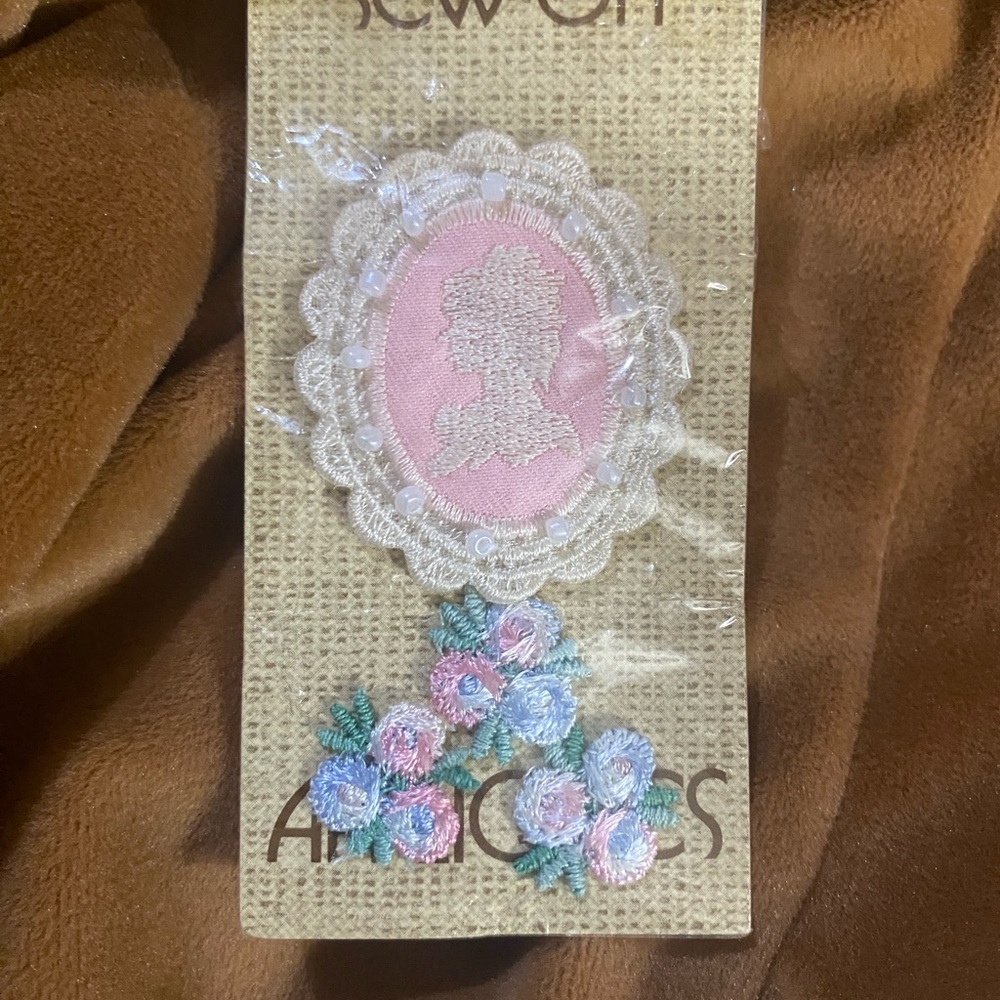 Pink & White Cameo Patch with Floral Design